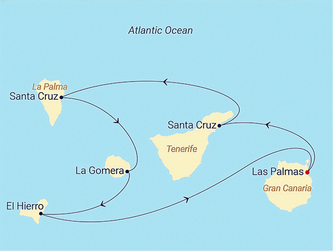 Map of the Canary Islands cruise route on the Atlantic