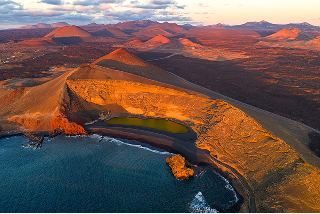 Volcanic coast and green lagoon, Lanzarote