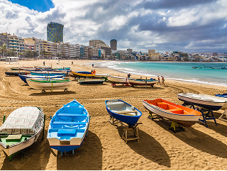Las Canteras beach and colorful boats, Gran Canaria